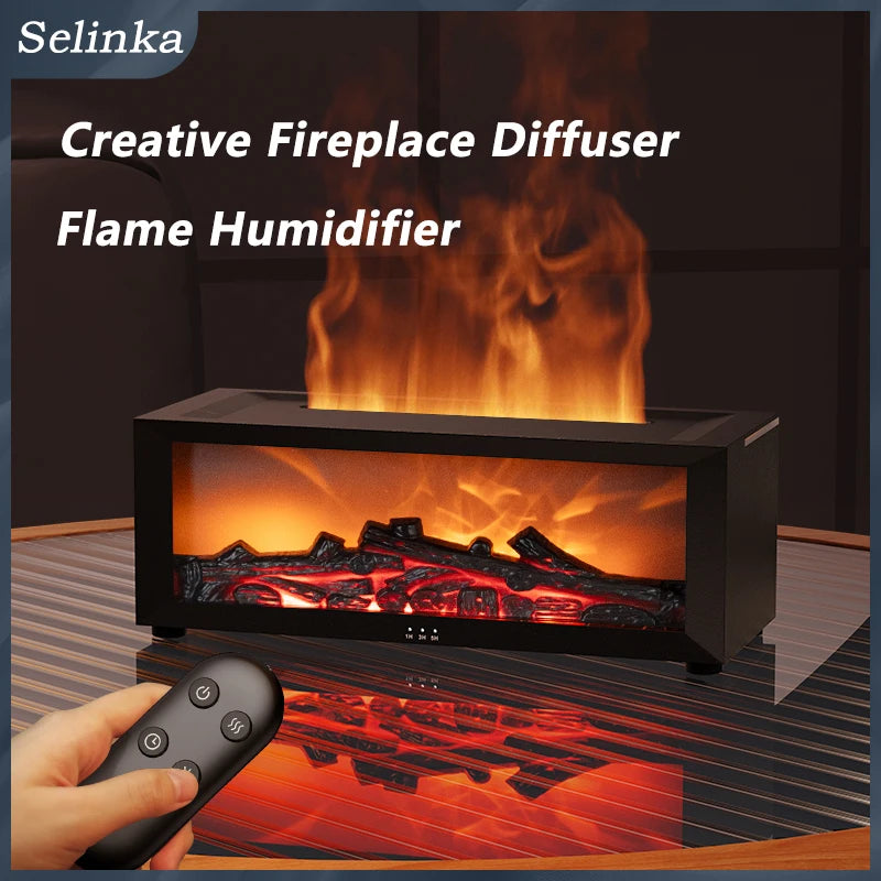Flame Humidifier with Simulated Fireplace Effect, Remote Control, Large Spray Aroma Diffuser - Ideal for Christmas Gifts